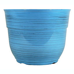 Garden Elements Glazed Brushed Happy Large Plastic Planter, Bright Blue, 15 Inch
