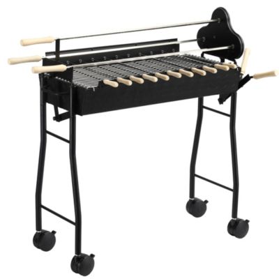 Outsunny Portable Rotisserie Charcoal BBQ Grill with Large/Small Skewers, Strong Steel, & 4 Wheels for Portability