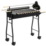 Outsunny Portable Rotisserie Charcoal BBQ Grill with Large/Small Skewers, Strong Steel, & 4 Wheels for Portability