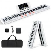 Costway 88-Key Folding Semi Weighted Full Size Lighted Piano Keyboard-White