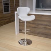 Emma + Oliver White Vinyl Adjustable Height Curved Back Barstool