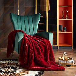 Chic Home Liana Throw Blanket Jacquard Faux Rabbit Fur Micromink Backing Design - 50x60