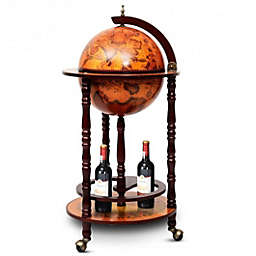 Costway 16th Century Wood Globe Wine Bar Stand