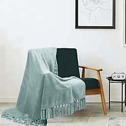 Kate Aurora Ultra Soft & Plush Fringed Oversized Accent Fleece Throw Blanket Cover - 50 in. W x 70 in. L - Wedgewood Blue