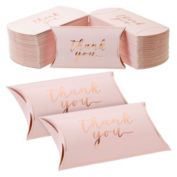 Sparkle and Bash 100-Pack Wedding Favor Pillow Boxes with Rose-Gold Foil Thank You, Bulk Gift Wrap for Party Supplies (5 x 3 In)