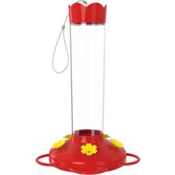 MEKKAPRO Outdoor Hummingbird Feeder Made from Glass Hanging 5 Nectar Feeding Stations Bright Red Backyard Feeder (20 Ounce)