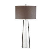Contemporary Home Living 37.5" Metallic Silver Tapered Cylinder Glass LED Table Lamp with Gray Textured Linen Round Hardback Shade