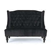 Contemporary Home Living 54.5" Black and Brown Traditional Tufted High Back Loveseat