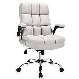 Costway Adjustable Swivel Office Chair with High Back and Flip-up Arm for Home and Office-Beige