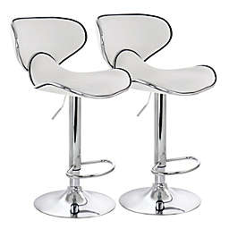 Elama 2 Piece Faux Leather Adjustable Bar Stool in White with Chrome Base