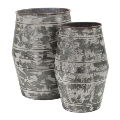Cheungs Home Decorative Set of 2 galvanized barrel planters