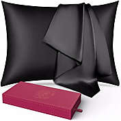Infinity Merch Silk Pillow Covers with Hidden Zipper in Black 20 x 30 Inches