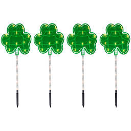 Northlight 4ct Green St Patrick's Day Shamrock Pathway Marker Lawn Stakes, Clear Lights