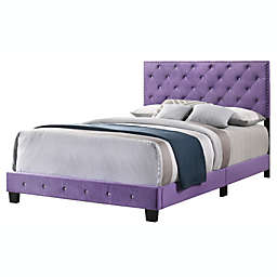 Passion Furniture Wooden Suffolk Purple Queen Panel Bed with Slat Support