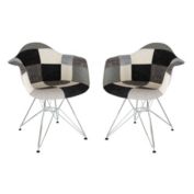 LeisureMod Willow Patchwork Fabric Eiffel Accent Chair, Set of 2 - Patchwork