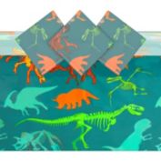 Blue Panda Dinosaur Fossil Plastic Tablecloth for Birthday Party (54 x 108 in, 3 Pack)