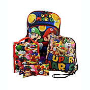 Super Mario Boys Girls 5 piece Backpack Lunch Bag and Snack Bag School Set