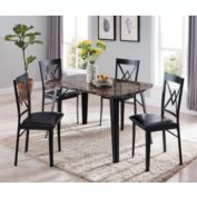 Pilaster Designs Rhia 5 Piece Kitchen Dining Set, Black Metal Frame & Brown Wood Top, 54" Rectangular, Contemporary, (Table & 4 Faux Leather Chairs)