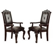 Saltoro Sherpi Button Tufted Leatherette Traditional Armchair, Set of 2, Brown-