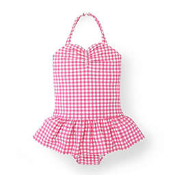 Hope & Henry Girls' Ruched Pink Gingham One-Piece Swimsuit, Pink Gingham, 6-12 Months