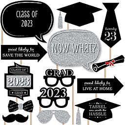 Big Dot of Happiness Graduation Party - Silver - 2022 Grad Photo Booth Props Kit - 20 Count