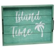 Elegant Designs "Island Time" Decorative Wood Serving Tray with Black Metal Handles, 15.5"L x 12"W - Aqua Wash