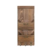 Cheungs Home Decorative 2 Slot Brown Wood Letter Holder with 3 Hooks