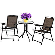 Costway-CA 3 Pieces Bistro Patio Garden Furniture Set of Round Table and Folding Chairs