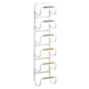 mDesign Metal/Wood Wall Mounted 6-Tier Bathroom Towel Rack, Matte White/Natural