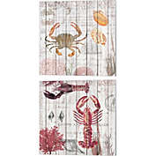 Great Art Now Crabs & Lobsters on Driftwood Panel by Cora Niele 14-Inch x 14-Inch Canvas Wall Art (Set of 2)
