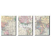 Big Dot of Happiness World Awaits - Wall Art, Kids Room Decor and Travel Map Home Decorations - Gift Ideas - 7.5 x 10 inches - Set of 3 Prints