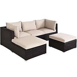 Costway 5 Pcs Patio Rattan Sofa Set with Cushion and Ottoman-Beige