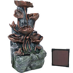 Sunnydaze Outdoor Solar Powered Tiered Driftwood and Flourishing Stem Rock Fountain with LED Light - 29