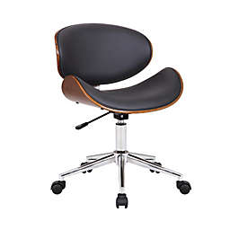 Armen Living Daphne Modern Office Chair In Chrome Finish with Gray Faux Leather And Walnut Veneer Back