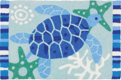 Jellybean Decorative Indoor/Outdoor Accent Rug Blue Sea Turtle - 20" X 30"