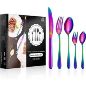 Vancasso Silverware Sets 30-Piece, Stainless Steel Knife and Fork for 5 - Rainbow