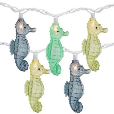 Dennis East 10 Count Blue and Green Seahorse Novelty String Lights, 6.5 ft White Wire