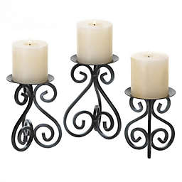 Koehler Black Scroll work table top candle holders set of 3 Mediterranean Tuscan Decor