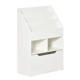 Halifax North America Kids Bookcase Multi-Shelf Book Rack Organizer with Mobile Drawer for Book Magazine Toy Study Bedroom Playroom, White