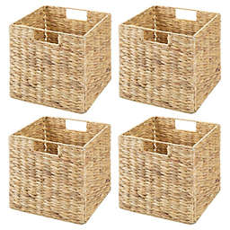 mDesign Woven Hyacinth Home Storage Basket for Cube Furniture, 4 Pack