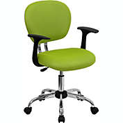 Flash Furniture Mid-Back Apple Green Mesh Padded Swivel Task Office Chair with Chrome Base and Arms