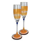 Golden Hill Studio Set of 2 Orange and Clear Retro Striped Wine Glasses 5.75 oz.