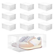 Juvale 10 Pack Foldable Clear Plastic Shoe Storage Boxes, Stackable Cases for Closet Organization (13 x 8.25 x 5.1 In)