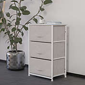 Emma + Oliver 3 Drawer Vertical Storage Dresser with White Wood Top & Gray Fabric Pull Drawers