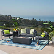 Contemporary Home Living 5pc Gray and Black Outdoor Patio 4 Seater Chat Set with Fire Pit 48.5"