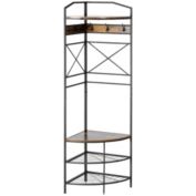 Halifax North America Industrial Corner Hall Tree with Shoe Bench, Entryway Coat Rack, Freestanding Coat Tree with 6 Double Hooks, Rustic Brown