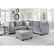 Contemporary Home Living Set of 6 7.5&#39; Pewter Gray Velvet Modern Style Modular Sectional Sofa