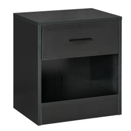 HOMCOM Modern End Table with Drawer, Space Saving Sofa Side Accent Table with Open Storage Shelf for Living Room or Bedroom, Black Wood Grain