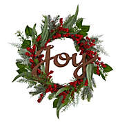 Nearly Natural "Joy" with Berries Artificial Christmas Wreath, 24-Inch, Unlit
