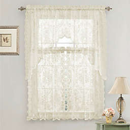 Kate Aurora Shabby Living Lena Floral Lace Complete Kitchen Curtain Tier & Swag Set - 58 in. W x 36 in. L, Beige